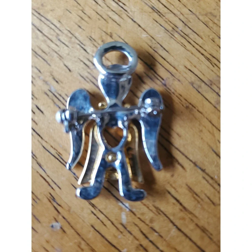 Brooch Angel with heart and Halo two tone Vintage Religious Choir Pin Gold Tone